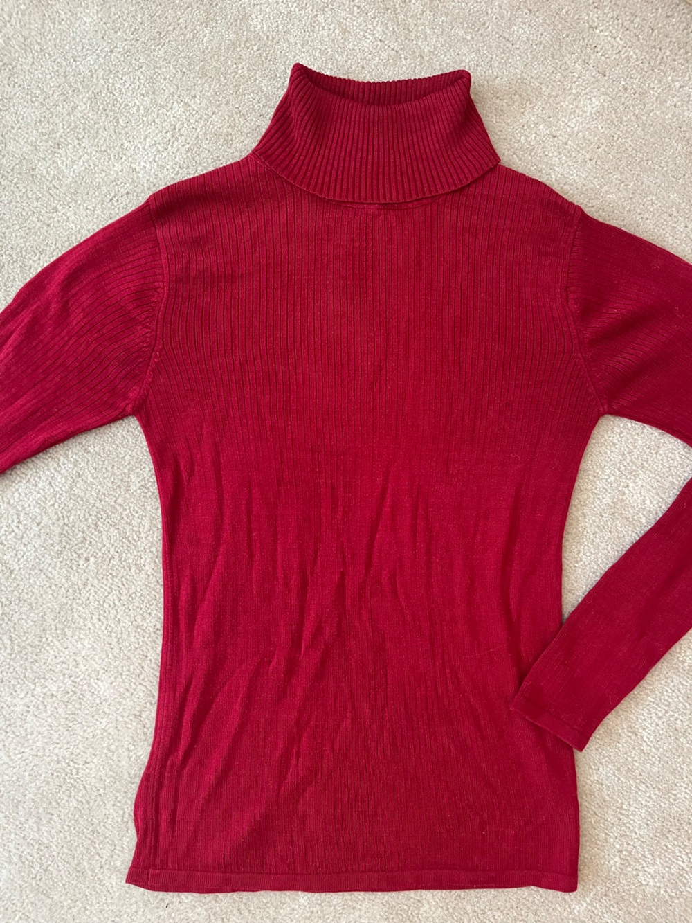 Women’s 100% Silk Red Ribbed Turtleneck Sweater